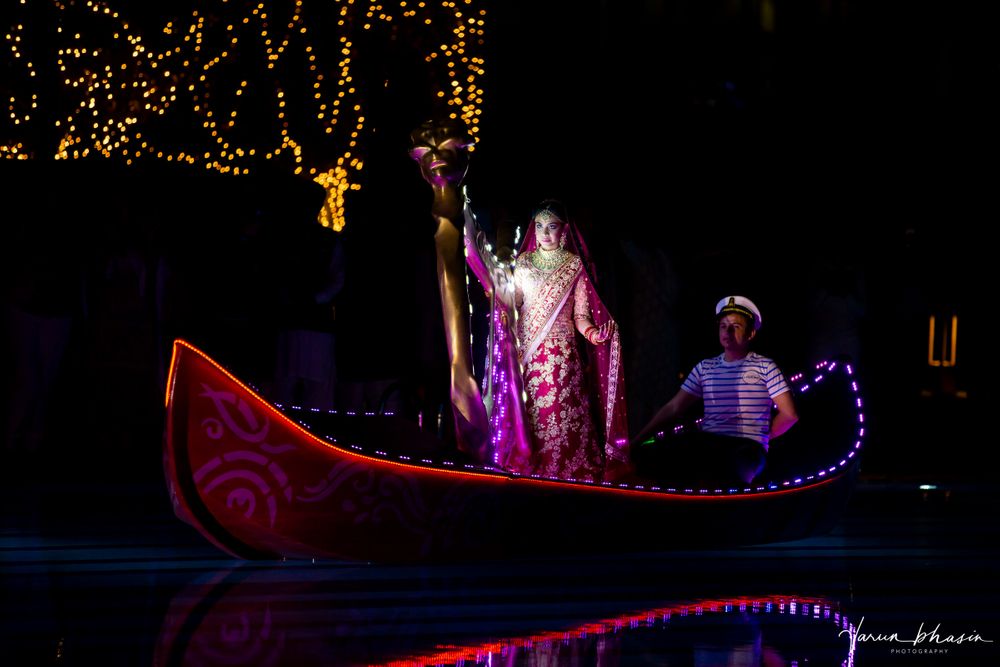 Photo of grand bridal entry on led boat