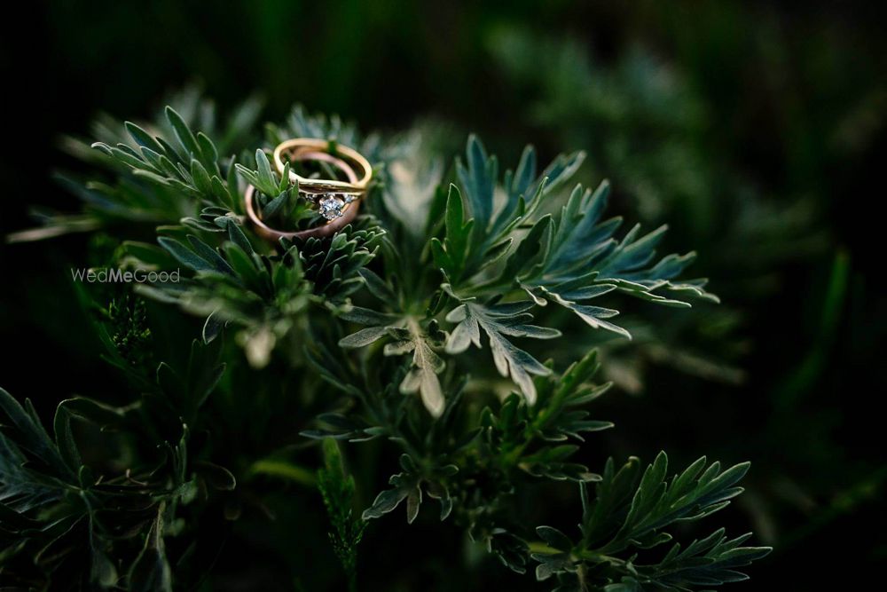 Photo of engagement ring photography for his and her rings