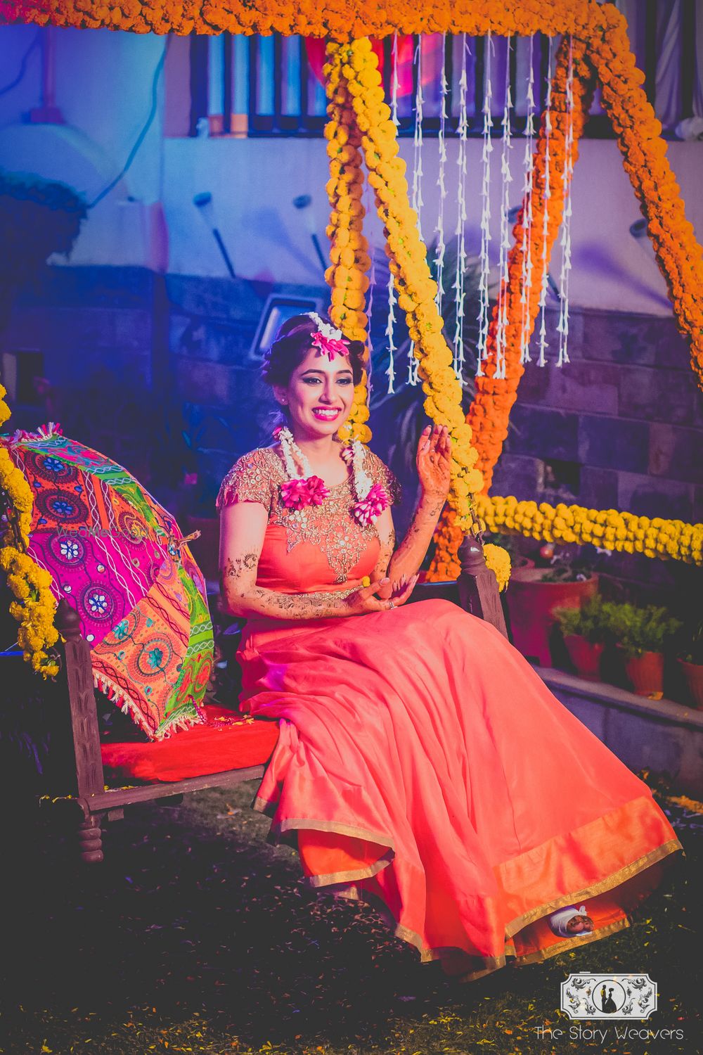 Photo of Mehendi Decor with Genda Phool Jhoola and Umbrella