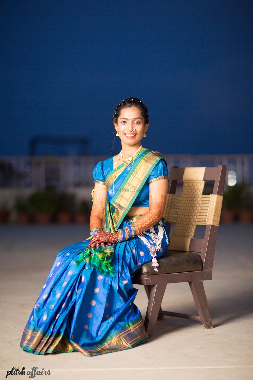 Photo of Bride in a Light Blue and Gold Kanjeevaram Saree