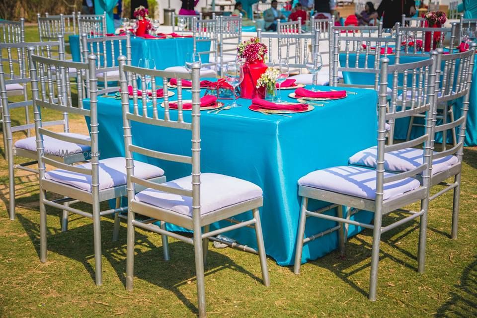 Photo of Light Blue and White Outdoor Table Decor