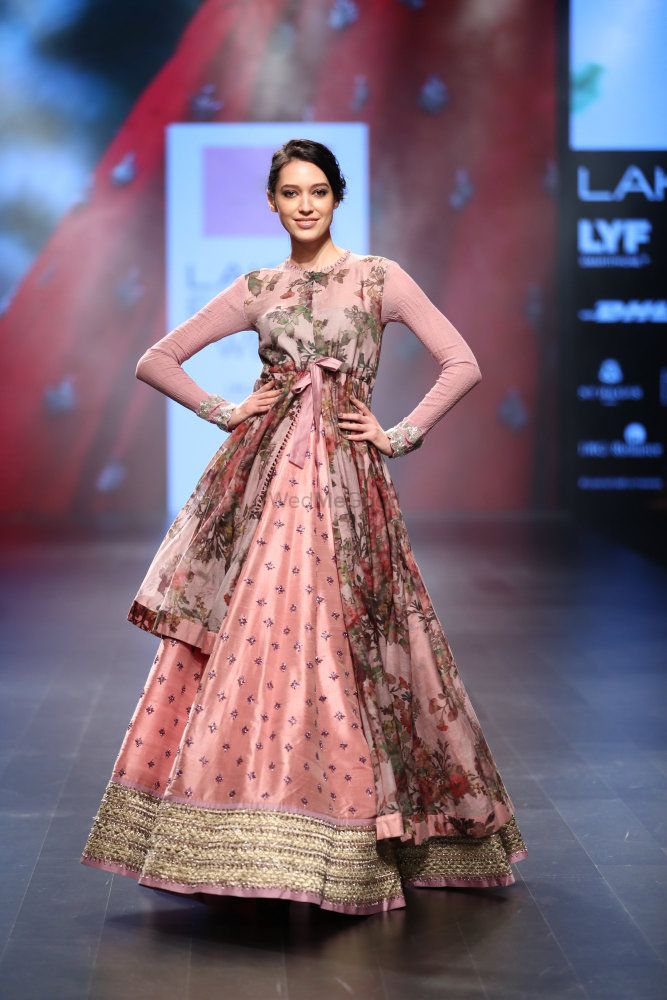 Photo of Light Pink and Grey Floral Modern Lehenga