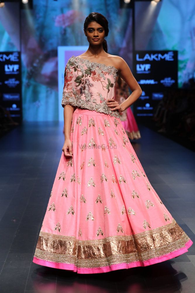 Photo of Floral print cape with lehenga