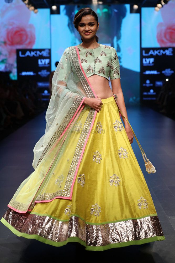 Photo of Yellow colorblock lehenga