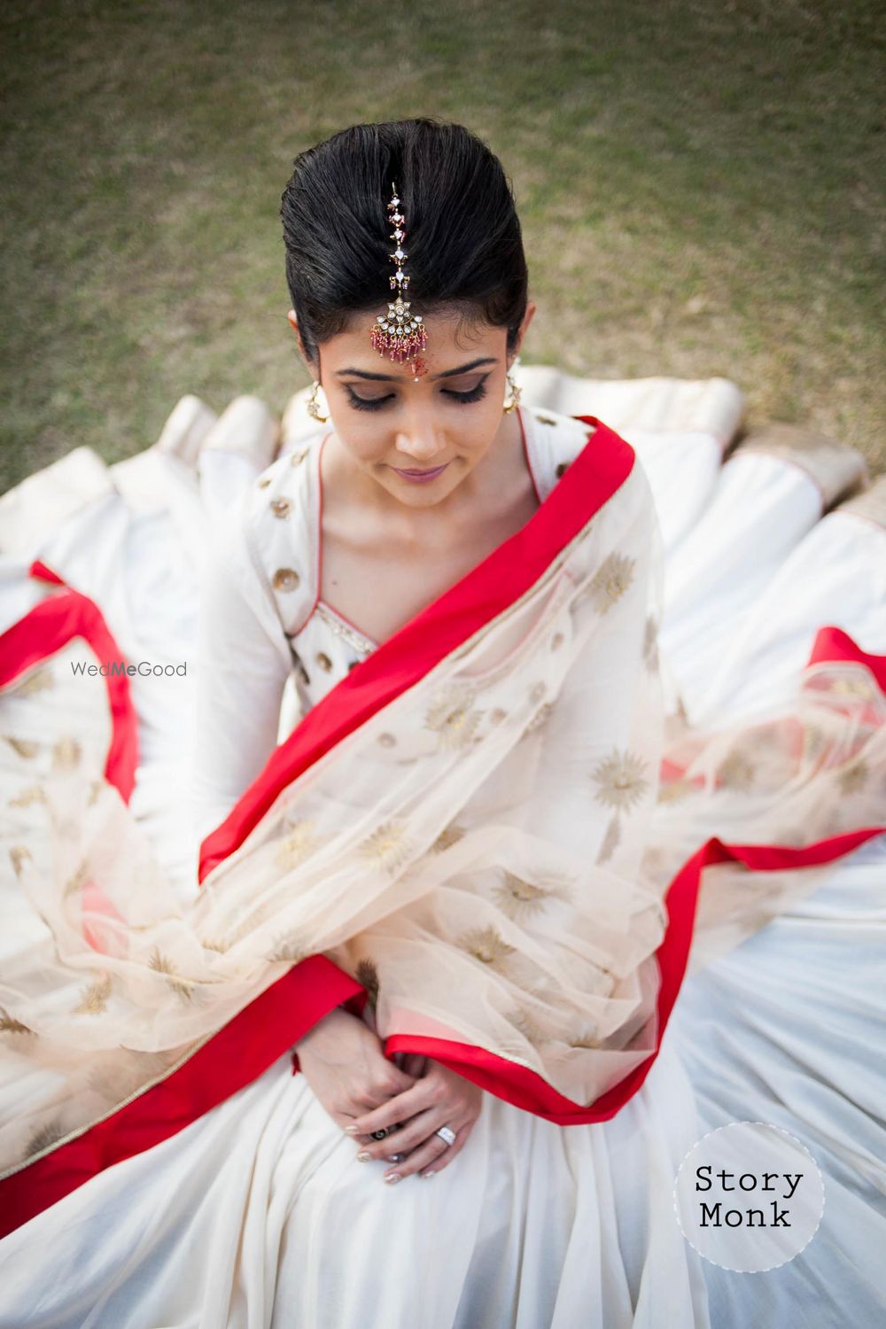 Photo of Red and White Flared Light Lehenga for Engagement