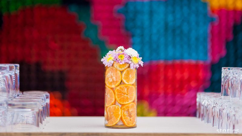 Photo of fruit table centerpiece with oranges