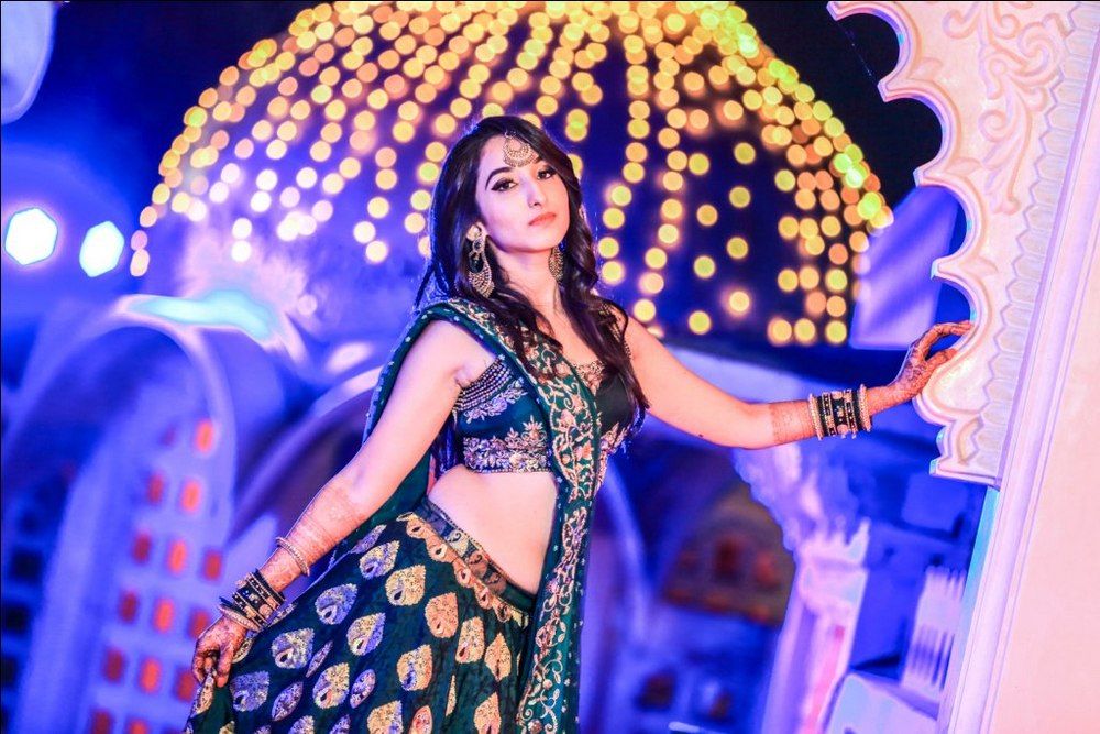 Photo of Navy Blue Printed Lehenga for Reception or Sangeet