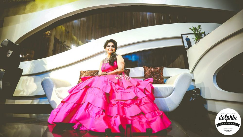 Photo of Bright Pink Ruffled Gown for Engagement