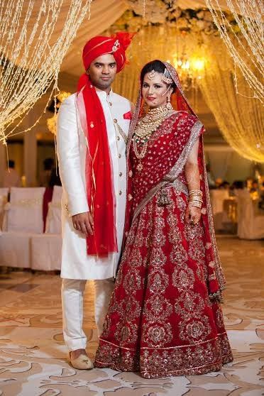 Photo of deep red bridal lehenga in velvet