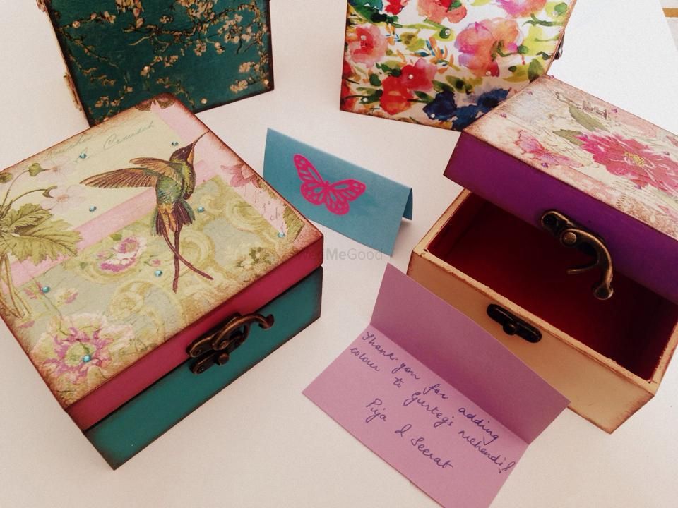 Photo of gift boxes with cardboard mdf