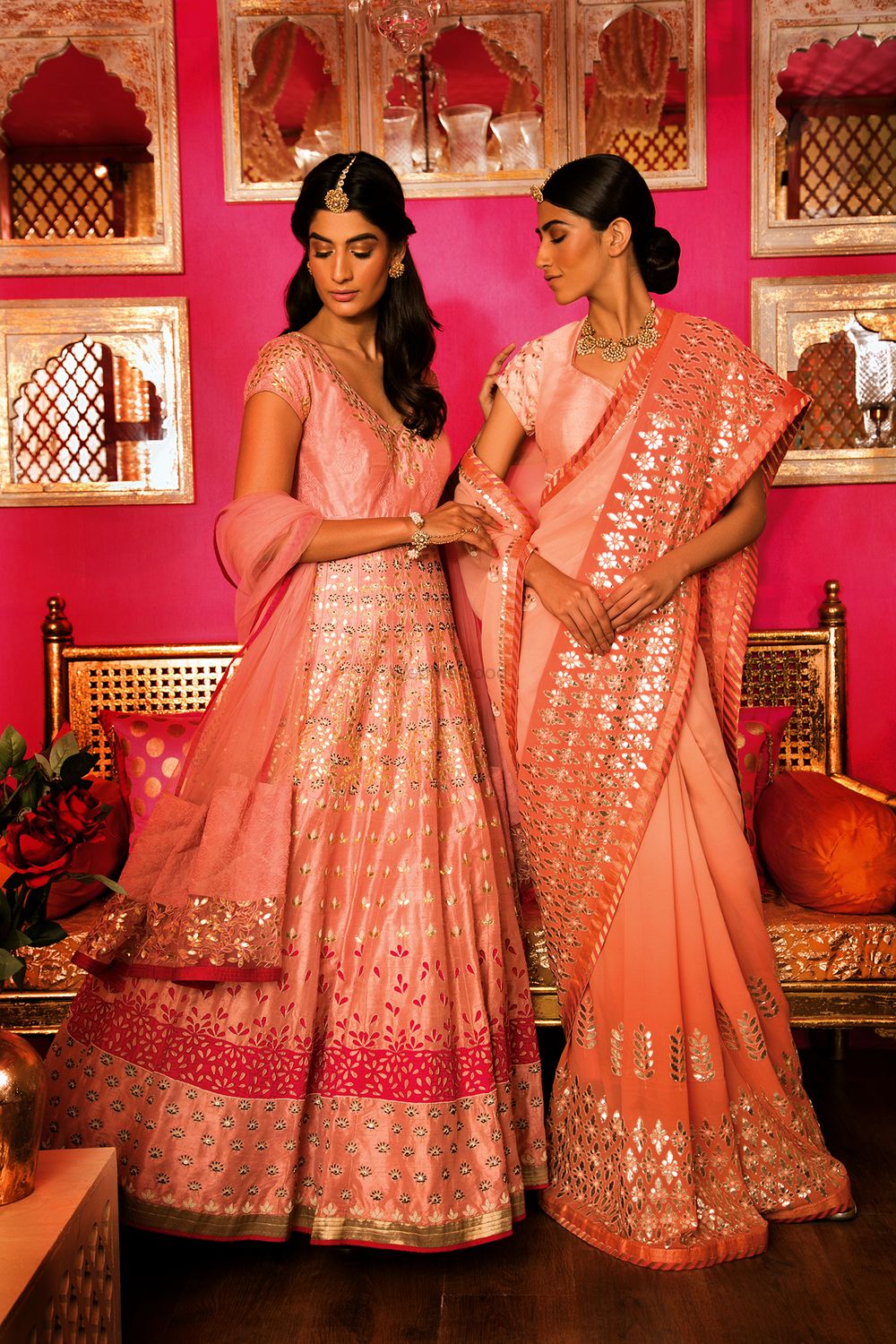 Photo of Peach and Pink Saree and Anarkali for Engagement