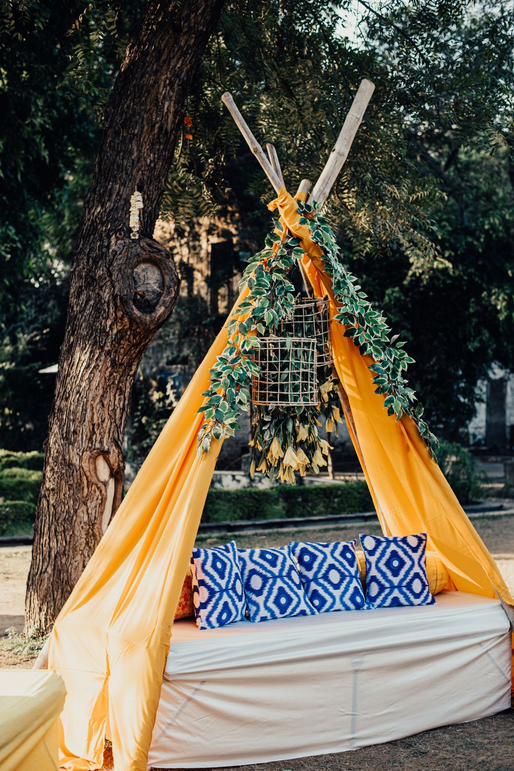 Photo of Tee pee tent decor with quirky elements.