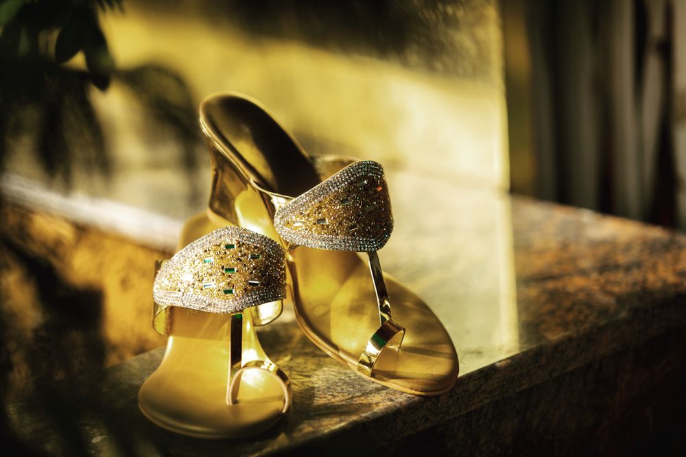 Photo of Gold bridal wedges with stone work