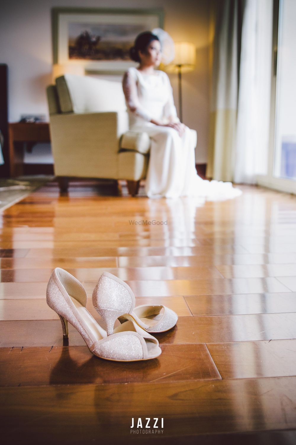 Photo of White glittery bridal shoes