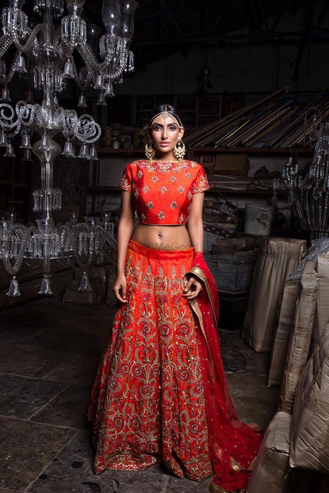 Photo of Red bridal lehenga with floral embroidery