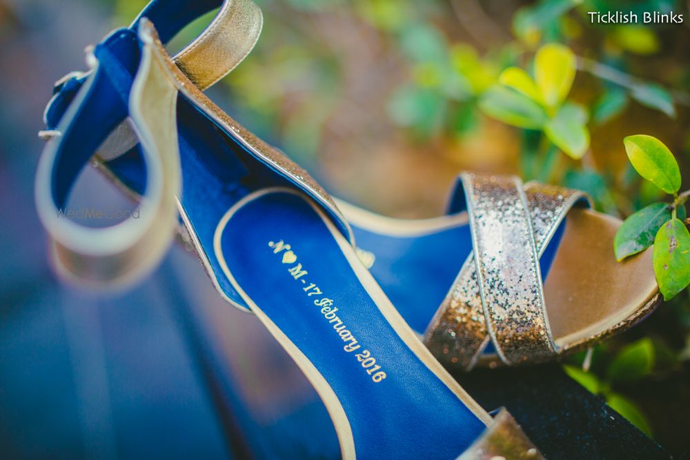 Photo of Gold bridal heels personalised with couple initials