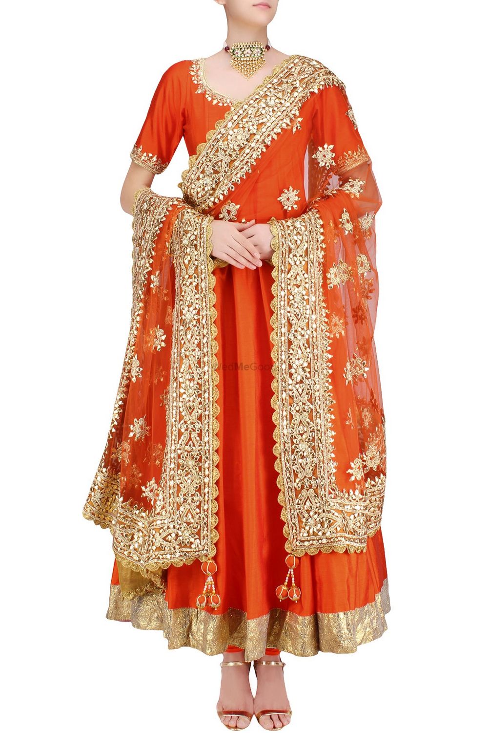 Photo of Orange and gold anarkali for sister of the bride
