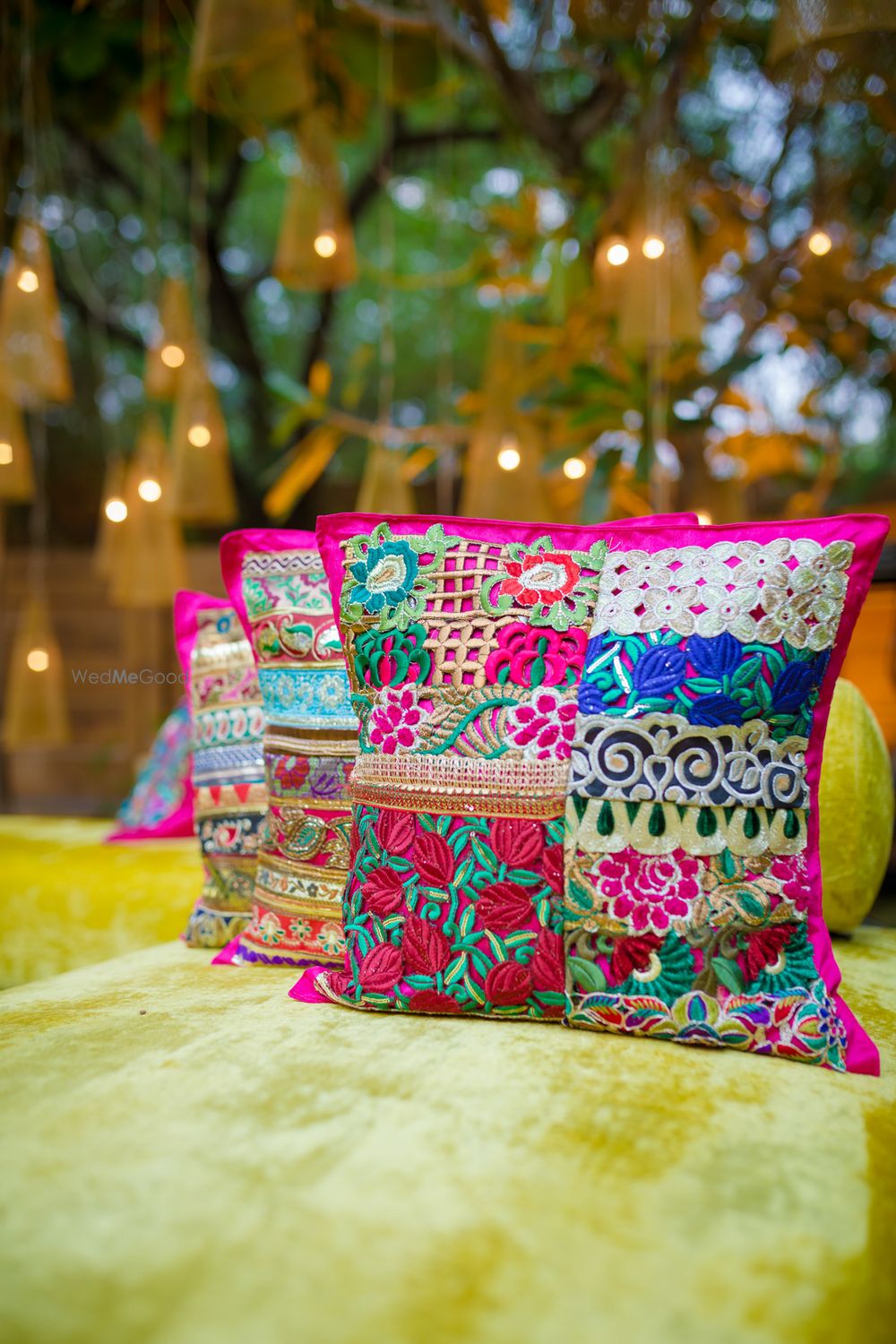 Photo of printed funky cushions on mehendi