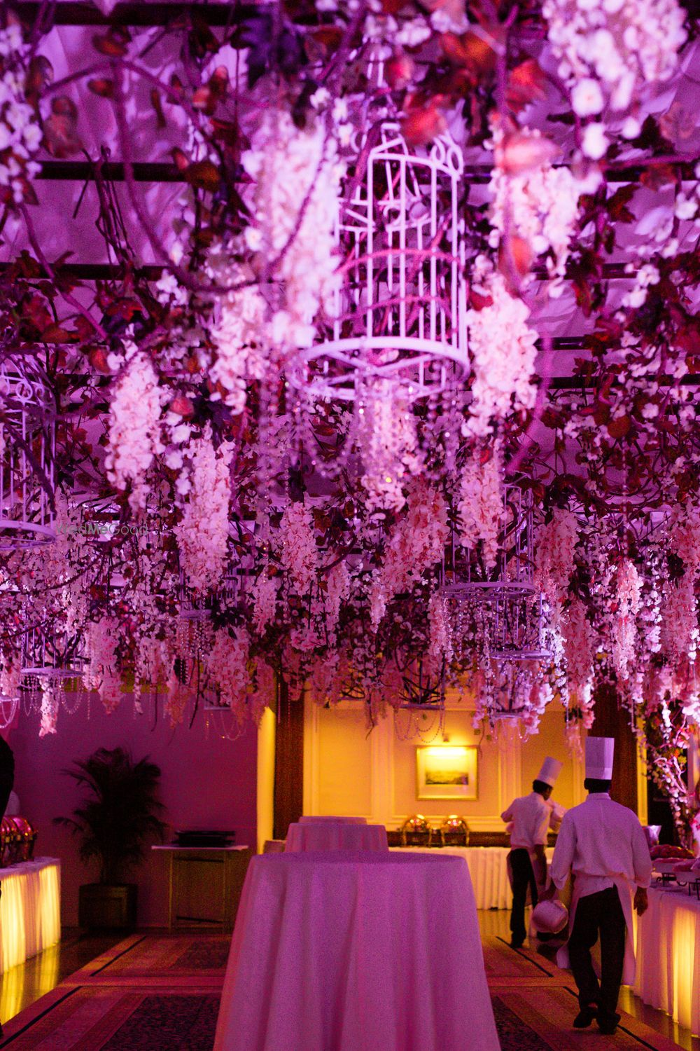 Photo of Hanging floral trellis with birdcages