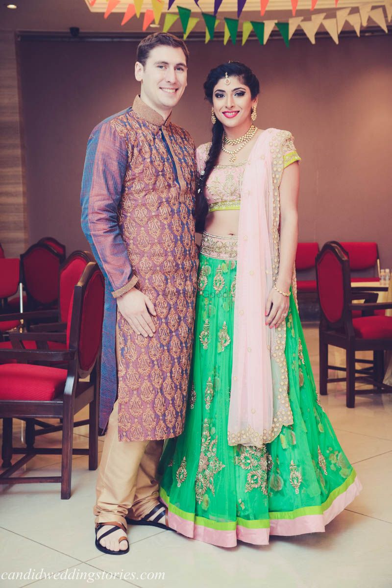 Photo of Light pink and green floral lehenga for mehendi