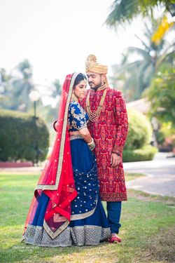 Blue and red outlet combination bridal dress