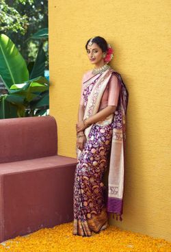 Buy Charming Purple Zari Woven Kanjivaram Silk Reception Wear Saree - Zeel  Clothing