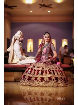 Maroon Bridal Lehenga Photos, Dark Maroon Lehenga with Contrast