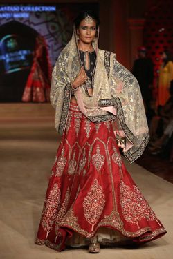 red blue bridal lehenga