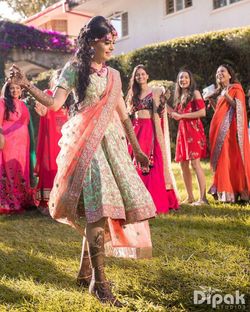 Shop Bohemian Mehndi Lehenga with Slit: Open Back Blouse – B Anu Designs