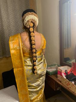 bridal hairdo with and without human hair extensions and Phooolajada -  Brown Kudi Artistry Pictures | Bridal Makeup in Hyderabad - WedMeGood