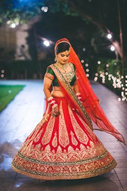 red green wedding lehenga