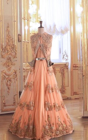 peach gown indo western sister wedmegood outfits bridal brides silhouette indian trending wear lehenga dolly gowns india dresses bride months