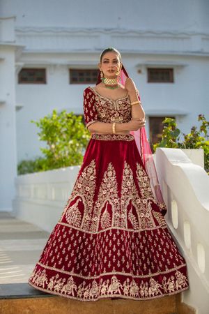 Maroon Maharani Velvet Bridal Lehenga Choli EXSA280701 – ShreeFashionWear