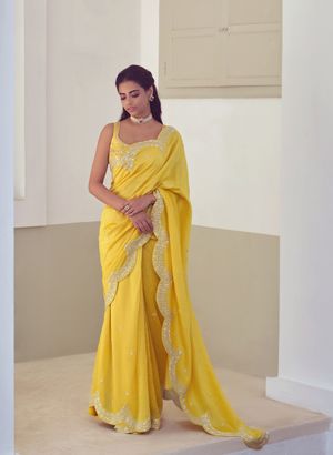 Chanderi Saree - Butter Yellow Chanderi Silk Saree With Woven Zari Butta –  Thearyavart