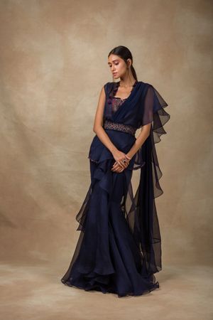 Glass Organza Saree With Embroidred Blouse – Srota