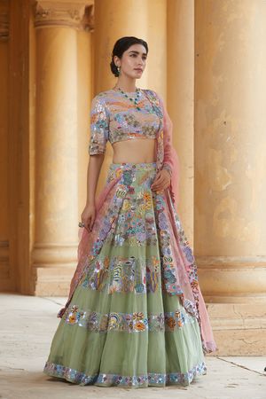 For Her Sangeet Night With Husband Fahad Ahmad, Swara Bhasker In A Floral  Embroidered Green Rahul Mishra Lehenga Looks Just 