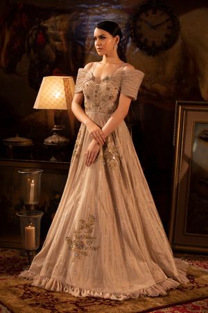 beige engagement dress Adrianna Papell