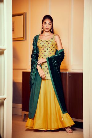 Dark green and yellow 2025 combination dress