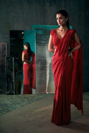 Red Georgette Cocktail Sarees with Prices