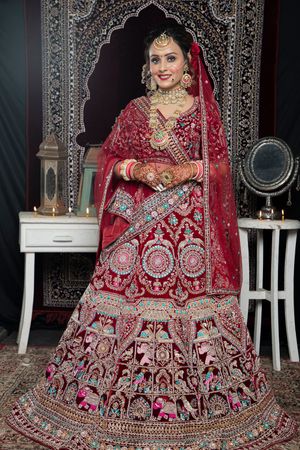 Maroon Color Velvet Bridal Wear Lehenga