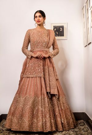 Brown Georgette Semi-Stitched Lehenga and Unstitched Blouse With Dupatta -  ShopGarb - 4083284