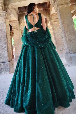 Dark green lehenga | Indian saree dress, Cocktail dress lace, Indian fashion