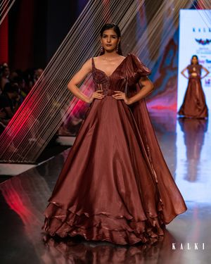 open lace back dress Buy Red Saree Gown In Crepe With Frill Sleeves And Delicate Hand Embroidery