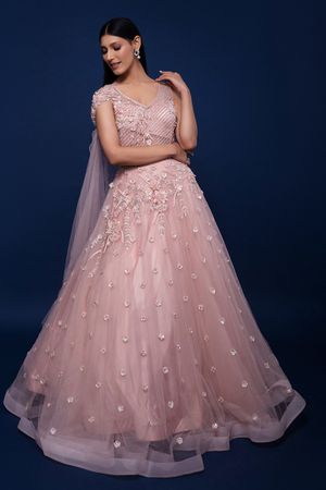 Long Sleeve Pink Prom Dresses Embroidered Engagement Party Dress FD165 –  Viniodress