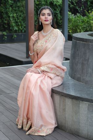 Embroidered Organza Saree in Dusty Pink : SYC11117