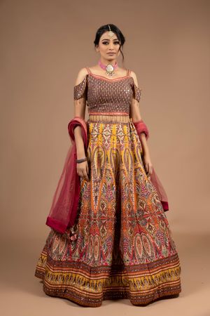 Golden Grey And Maroon Designer Lehenga Set – Zari Banaras
