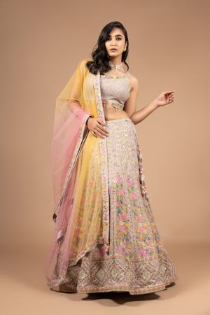 Designer, Engagement, Reception, Wedding Yellow color Organza Silk, Silk  fabric Ready to Wear Lehenga : 1874407