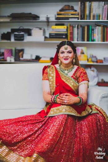 Shimmery red bridal lehenga