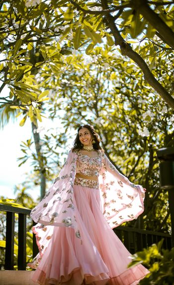 Light pink Indo western mehendi outfit with cape jacket 