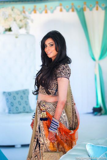 Photo of Navy blue and gold lehenga